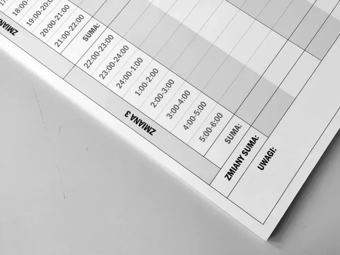 Daily production board with a simple grid design, featuring filled fields and headers.
