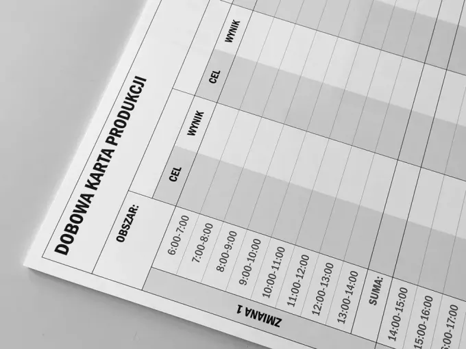 Lean daily production board 069 - Graphic design. Simple table with rows and columns, headers included.