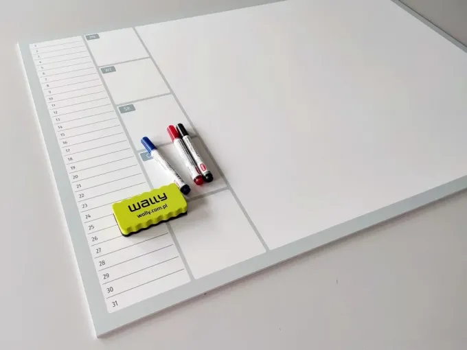 Weekly planner whiteboard 506 - Graphic design. Simple rectangular surface with lines and sections.