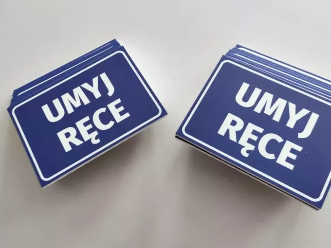 Wash Your Hands Sign - Rectangular sign with white text on a blue background.