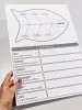 Ishikawa diagram with problem description, lean whiteboard 133 - graphic template. Fish shape with lines and questions.