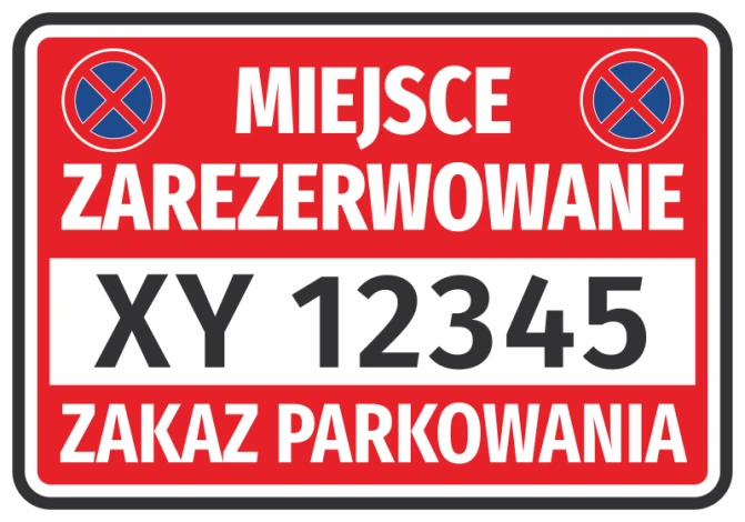 Reserved parking sticker N619 with space for vehicle registration number - Graphic design. Red background.