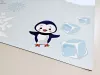 Dry-erase magnetic board for kids featuring a penguin with a blue hat against an icy background.