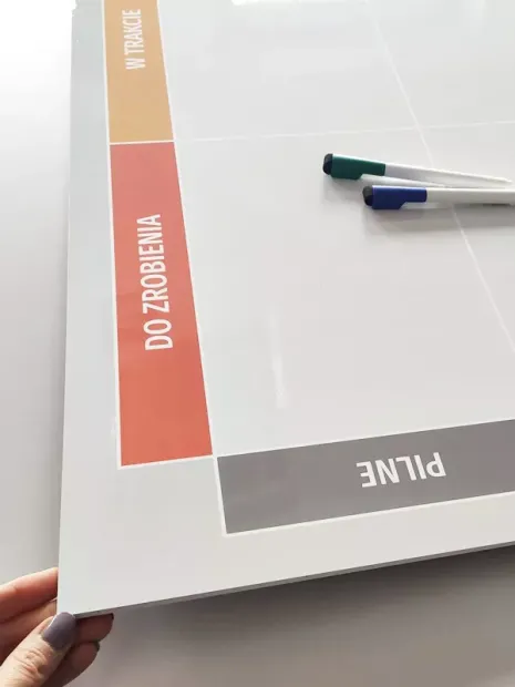 Kanban lean board dry-erase board 138 - Graphic design with rectangles in orange, gray, and green colors.