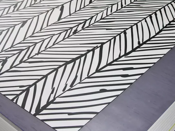 Self-adhesive black and white wallpaper, laminated matte finish, size 125x215 cm - Graphic pattern with lines.