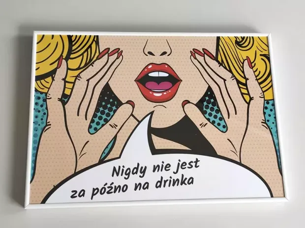 Personalized poster 29.7x42 cm in an aluminum frame (text: It\'s never too late for a drink) - Graphic design.