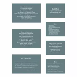 Set of 7 graphic design posters with text in various sizes on a solid background.