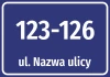 Address label with street and house number - Graphic design. Simple rectangle on navy background with white text.