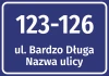 Address label with street and house number - Simple rectangular design with white text on a blue background.