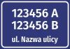 Address label with street and house number - Rectangular design with white text on a blue background.