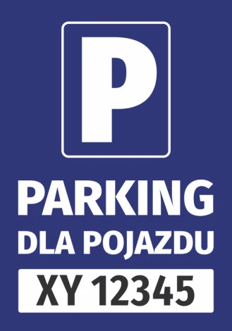 Parking sticker for vehicles, featuring a registration number field - graphic design with a white P on a blue background.