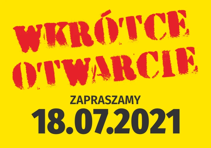Coming Soon sticker - inviting with date - Graphic design. Yellow background with red letters and black date.