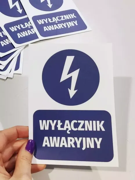 Emergency Switch Sticker N230 - Graphic design. Round lightning symbol on a blue background with text.