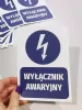 Emergency Switch Sticker N230 - Graphic design. Round lightning symbol on a blue background with text.