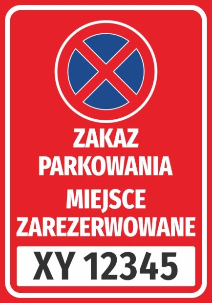 No parking sticker, reserved space, with a field for vehicle registration number - Graphic design. Red background.