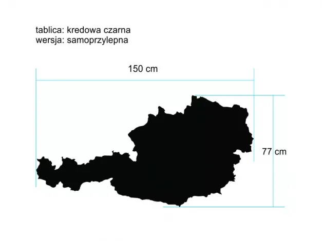 Black self-adhesive chalkboard with a map of Austria design, approximately 150x77cm in size.