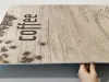 Chalkboard with coffee print 034 - Features a wood design with coffee beans and the word coffee.