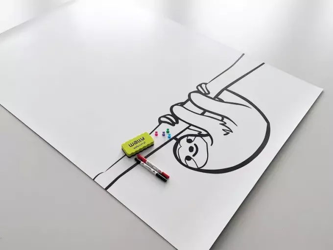 Dry-erase magnetic board for kids featuring a sloth design on a white background.