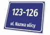 Address plaque with street and house number - Simple blue rectangle with white text.