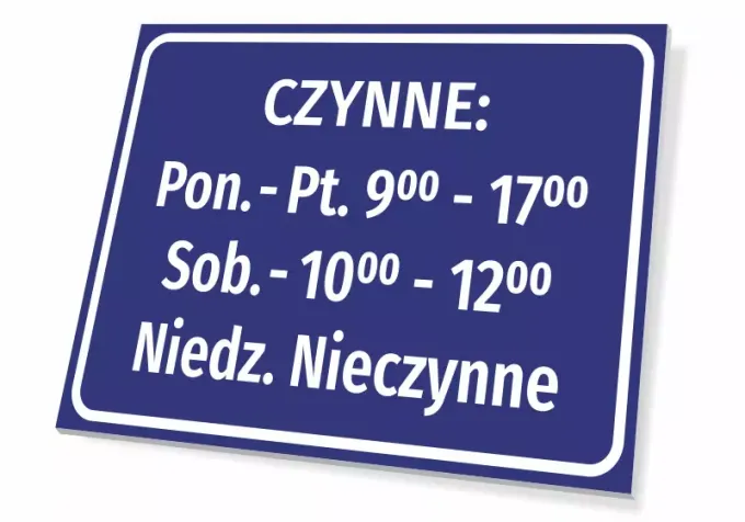 Active Hours Sign - Graphic Design. Rectangular sign with a blue background and white text.