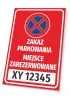 No Parking Sign, Reserved Space, with Vehicle Registration Field - Graphic Design. Red Background