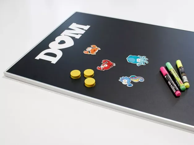 Magnetic chalkboard with a printed design in an aluminum frame, size 55x110 cm (dimensions without frame).