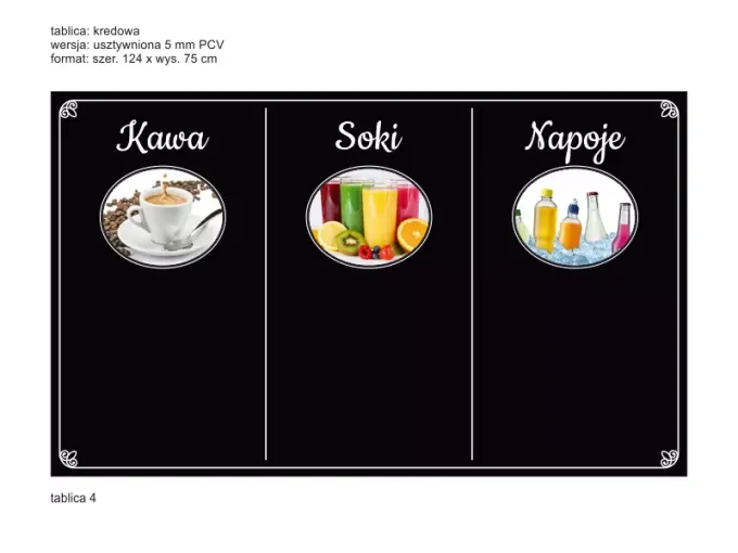Personalized chalkboard with a 5mm PVC backing, measuring 124x75 cm - Graphic design. Three round frames.