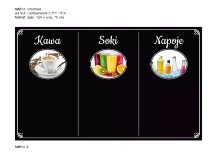 Indywidualna tablica kredowa z nadrukien na podkładzie PCV 5 mm w wymiarze 124x75 cm