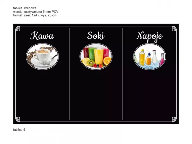 Personalized chalkboard with a 5mm PVC backing, measuring 124x75 cm - Graphic design. Three round frames.