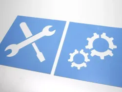 Reusable individual painting template made of 0.5 mm rigid material. Features a graphic design pattern.