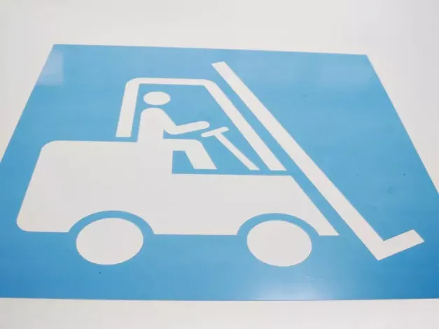Reusable 1mm thick paint template featuring a forklift design.