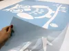 Reusable owl painting stencil on a branch - Graphic design with round eyes and rounded features.