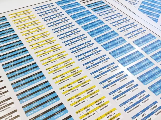 set of die-cut stickers as per specifications - Graphic design. Simple rectangles in various colors with text