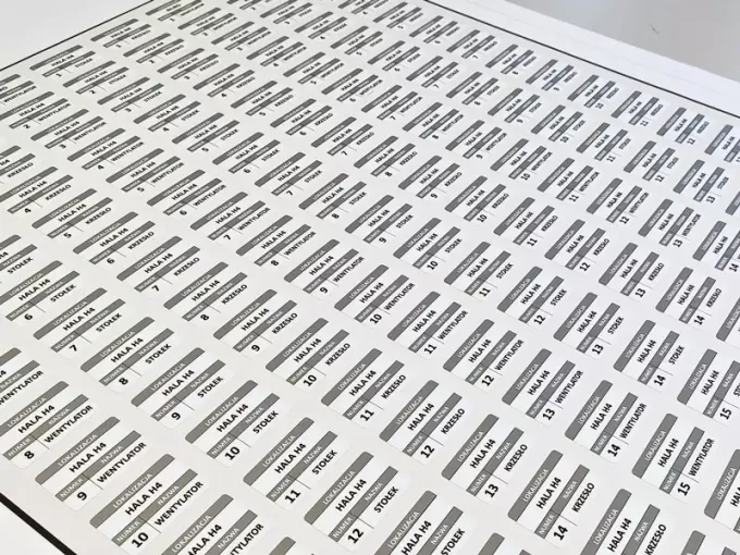 set of die-cut stickers according to specifications - Graphic design. Simple rectangles with numbers and names.