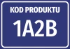Product label with code and number - Graphic design. Rectangular sticker with white text on a blue background.