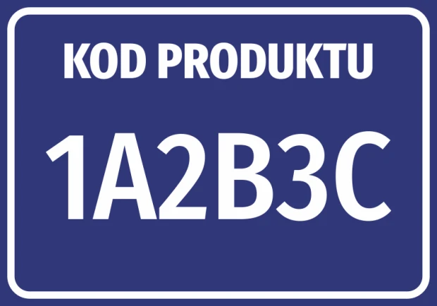 Product label with number and code - Graphic design. Simple rectangular shape with large white digits.