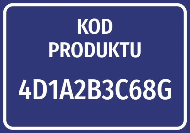 Product label with number and code - Graphic design. Simple rectangular shape with large text on a dark background.