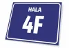 Hala sign with number and letter designation - Rectangular blue sign with white text.