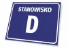 Position plaque with number and letter - Graphic design. Rectangular plaque with blue background and white text.