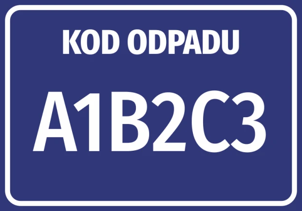 Waste code sticker with number and waste code - Graphic design. Simple dark rectangle with white text.