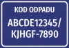 Waste code sticker with number and graphic design. Rectangular sticker with white text on a blue background.