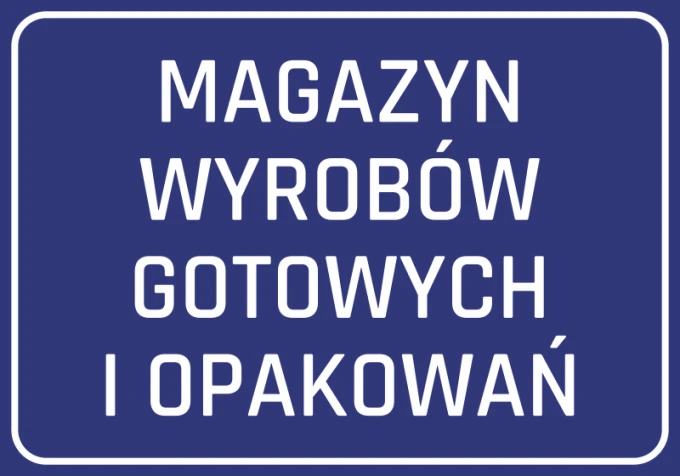 Finished goods and packaging sticker - Graphic design. Blue background with large white text.