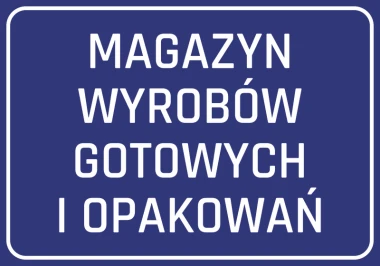 Finished goods and packaging sticker - Graphic design. Blue background with large white text.