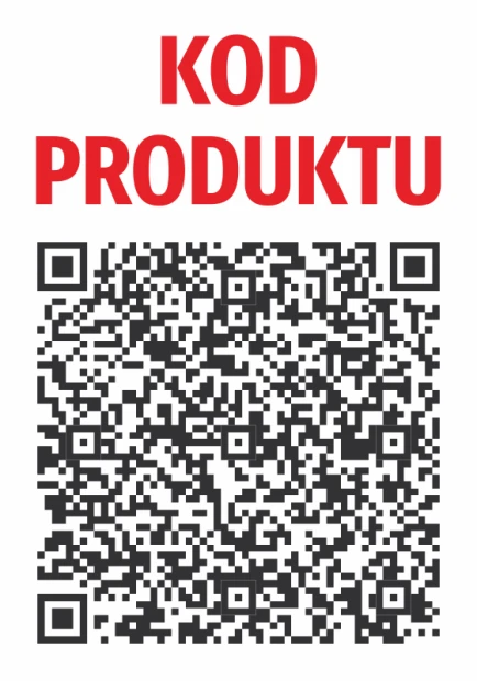 Product QR Code Sticker - Graphic design with a black QR code and red text on a white background.