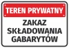 Private Property Sticker - No Large Item Storage. Rectangular design with red background and white text.