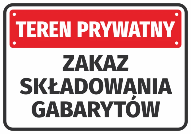Private Property Sticker - No Large Item Storage. Rectangular design with red background and white text.