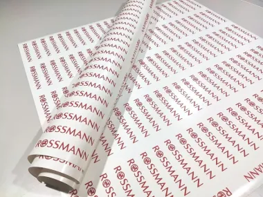 Red vinyl plotter-cut stickers with transfer, size 14.5x2 cm - Repeating graphic design.