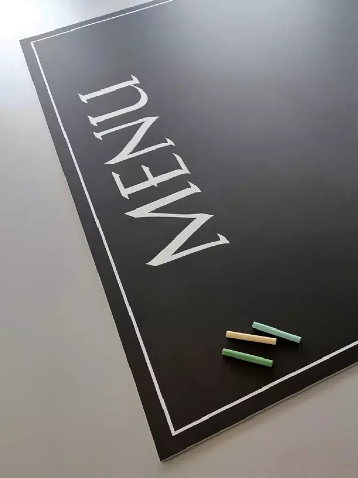 Chalkboard menu 066 - Black rectangle with white MENU text and pastel-colored chalk.