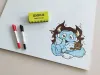 Dry-erase magnetic board for kids, monster design. Blue monster with big eyes.