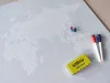Magnetic dry-erase world map board 333 - Graphic design. World map in a dotted grid on a light background.